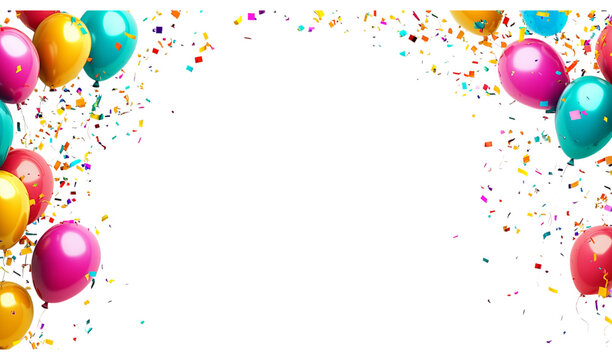 Naklejki A vibrant birthday background with colorful balloons and confetti on Png Format and Transparent Background