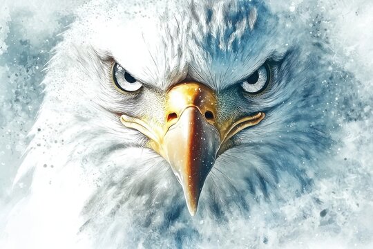 Majestic Eagle with Intense Gaze in Snowy Background Art