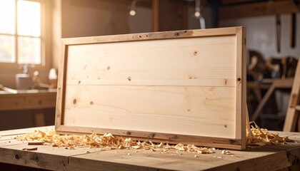 Empty wooden crate on workshop table – Generative AI Image