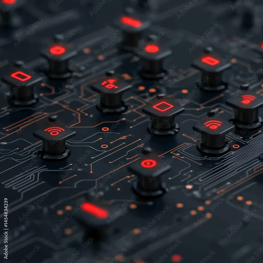 Poster abstract technology background futuristic circuit board with illuminated buttons