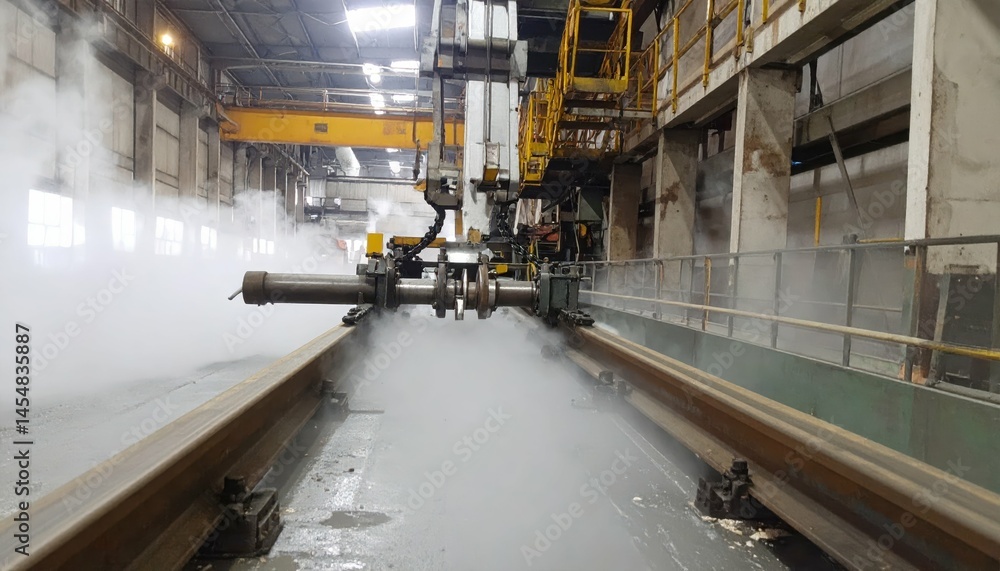 Poster industrial automation system working on railway tracks in factory
