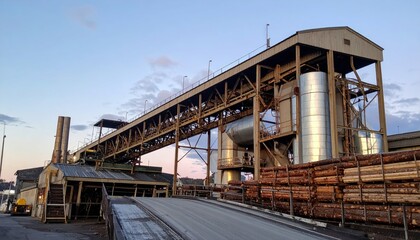 Industrial Lumber Processing Facility with Storage and Equipment