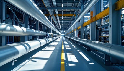 Obraz premium Industrial Interior with Long Pipes and Modern Architecture Design
