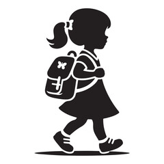 School Girl Silhouette with Backpack Illustration for Education Designs