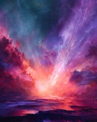 Obraz premium A mesmerizing cosmic display of vibrant colors reflecting on the water's surface