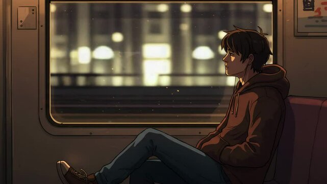 Nighttime City Lights Viewed From Train Window Lo fi Animation