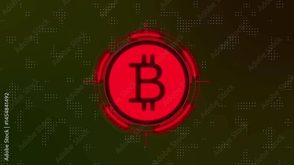 Poster concept of bitcoin crypto currency shown on digital neon tech background to represent blockchain, fu