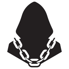 Grim reaper silhouette vector with chain, spooky graphic design element