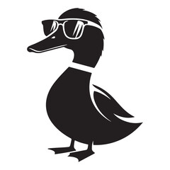 Cool Duck Silhouette Wearing Sunglasses Vector Art Illustration