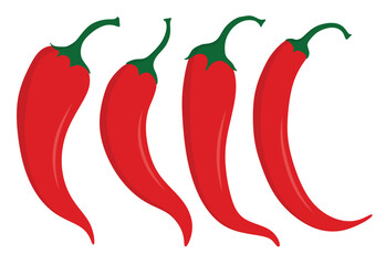 Chili hot pepper icon set in the flat style on white background.