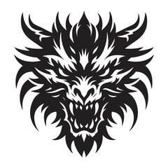 Aggressive Silhouette Dragon Head Vector Illustration for Gaming