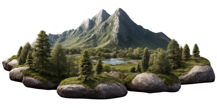 Scenic Mountain Landscape, transparent background, white background