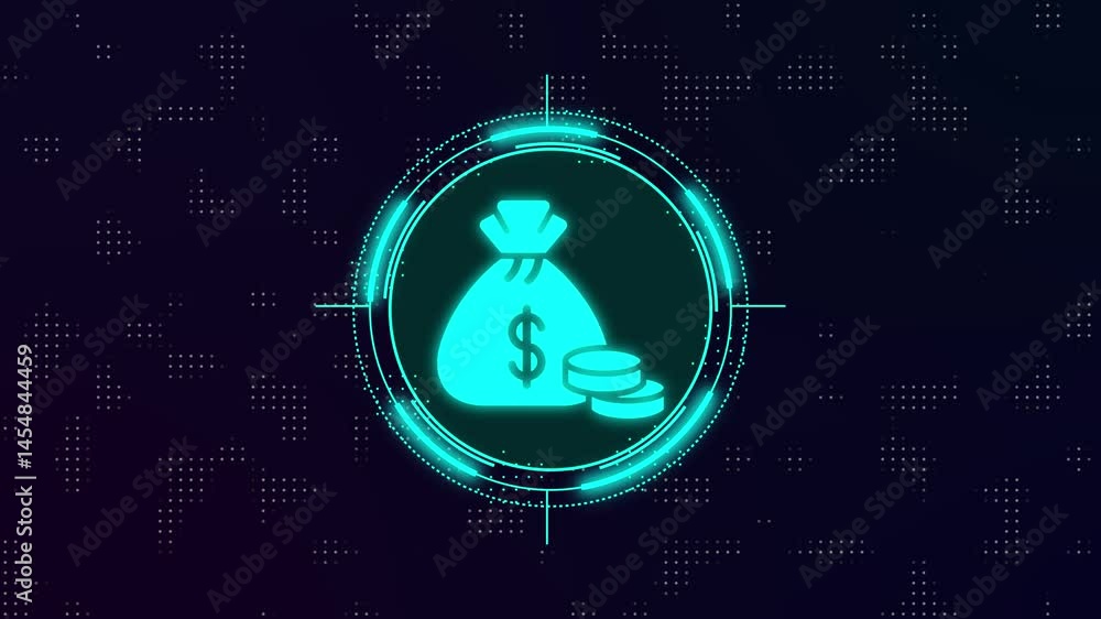 Poster concept of bitcoin crypto currency shown on digital neon tech background to represent blockchain, fu
