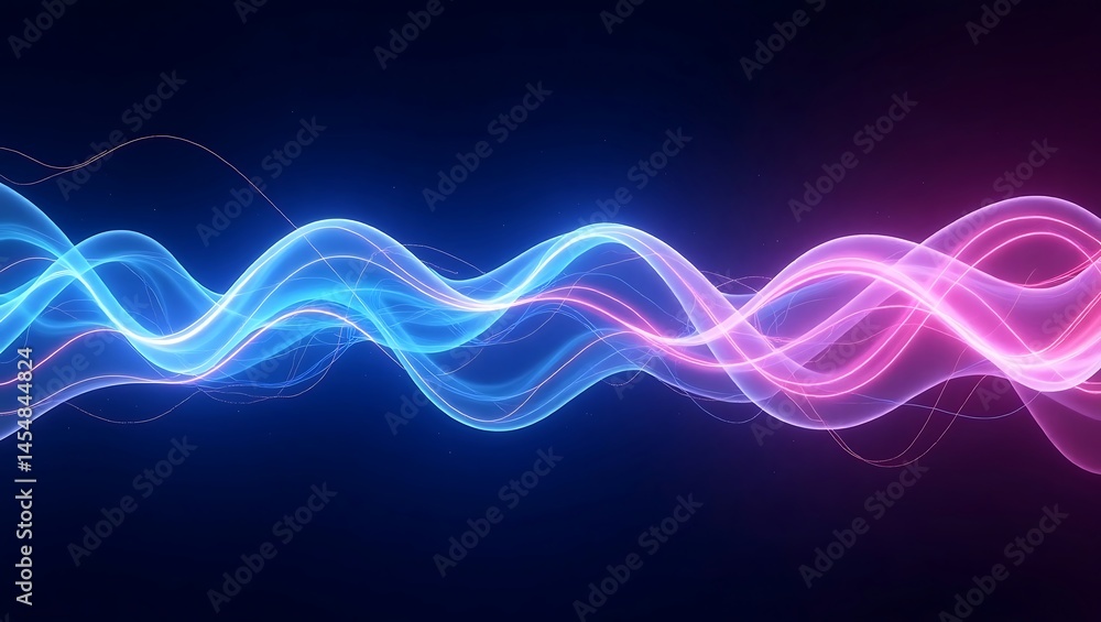 Poster abstract blue waves of light create a dynamic flowing motion with fractal energy lines