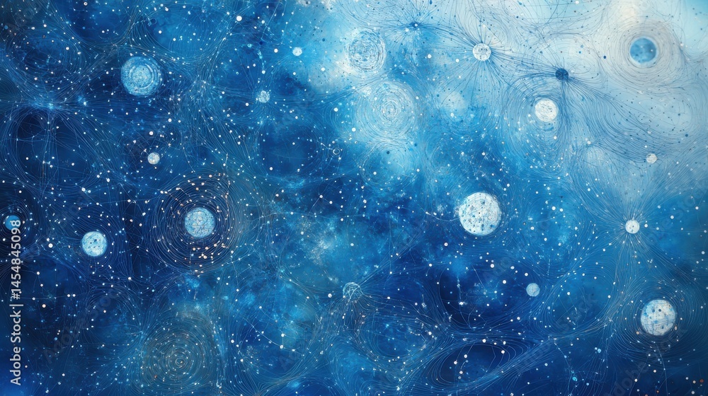 Poster abstract connected dots and lines on blue background