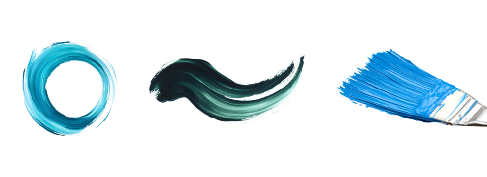 Artistic blue and green paint brush strokes and paintbrush isolated on a transparent background - Powered by Adobe