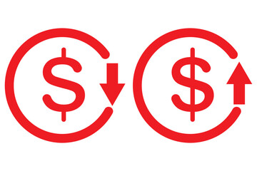 Dollar rate increase vector icon set. Rise cost vector illustration. Business money cash increase signs set eps 10 