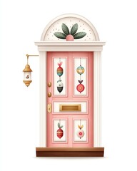 Pink Christmas Door with Ornaments and Gold Lantern, Cinco de Mayo