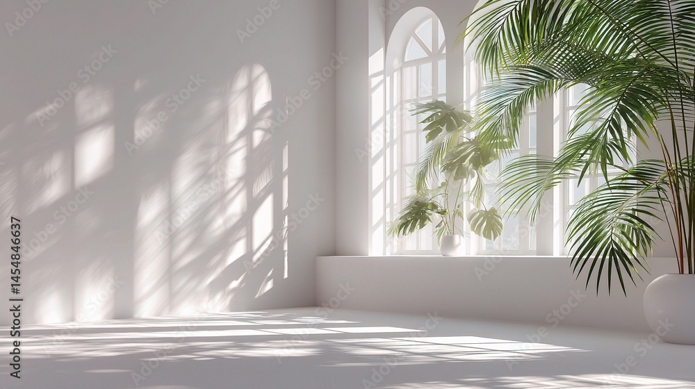 Poster bright studio with soft shadows and abstract white background
