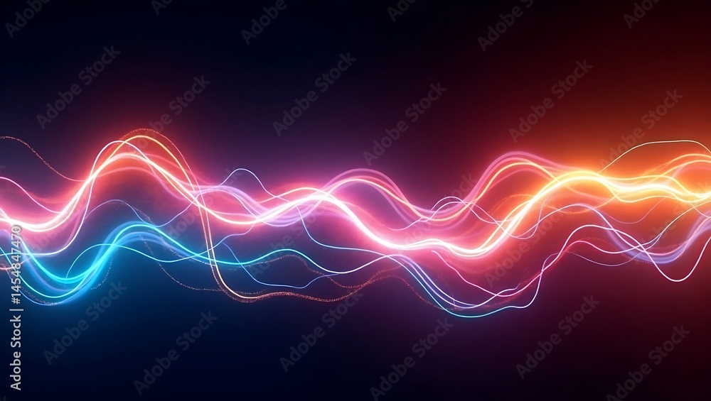 Poster abstract colorful backdrop design with glowing neon lines in a dynamic motion effect