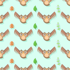 Naklejka premium Seamless Pattern Abstract Elements Different Animal Owls Birds Wildlife Vector Design Style Background Illustration Texture For Prints Textiles, Clothing, Gift Wrap, Wallpaper, Pastel