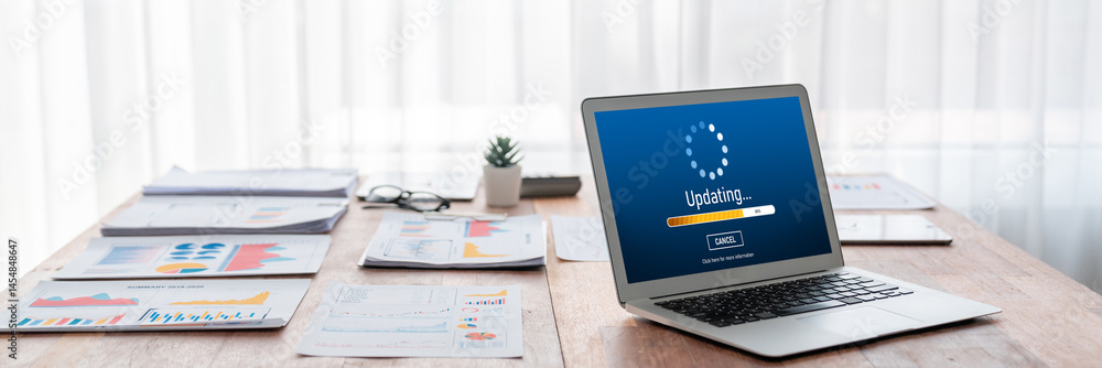Poster software update on computer for brisk version of device software upgrade