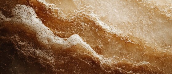 Liquid showcases bubbly surface, shimmering with light.