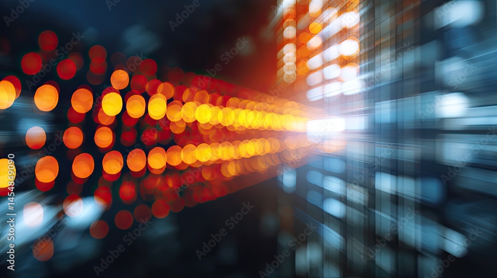 Poster dynamic bokeh light effect in urban business design concept art modern environment wide view