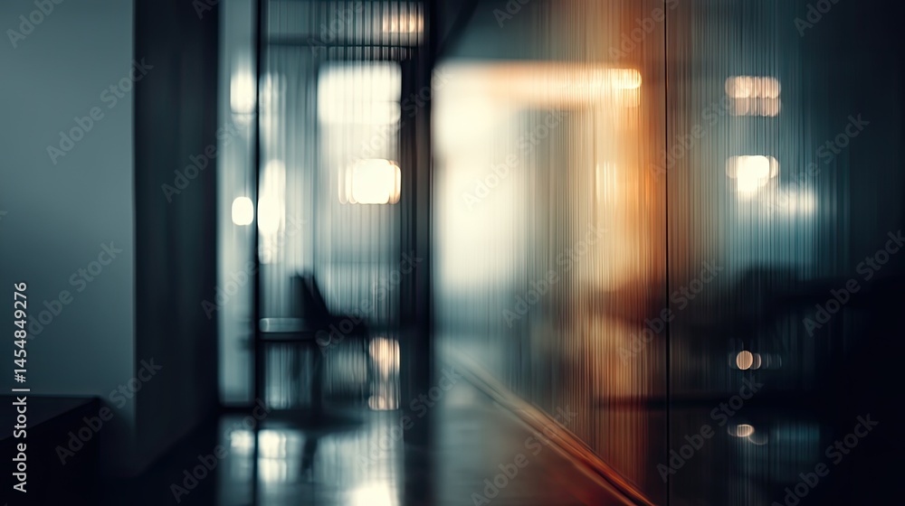 Poster dynamic office scene with blurred background modern workspace interior design abstract view