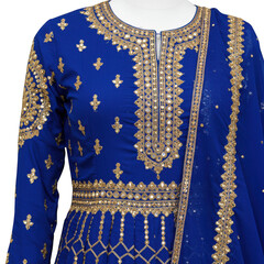 Blue dress on a mannequin isolated on transparent background