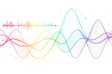 abstract neon color visual music wave frequencies isolated on white background, PNG