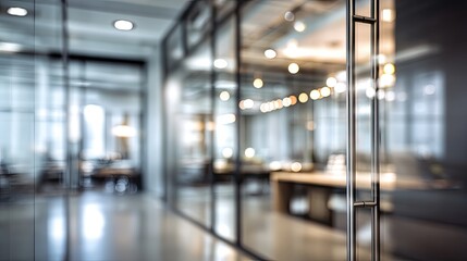 Blurred office interior environment with glass door modern workspace professional atmosphere