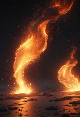 Ethereal fire sparks dance in the night, glowing embers drift  ,  moody,  air