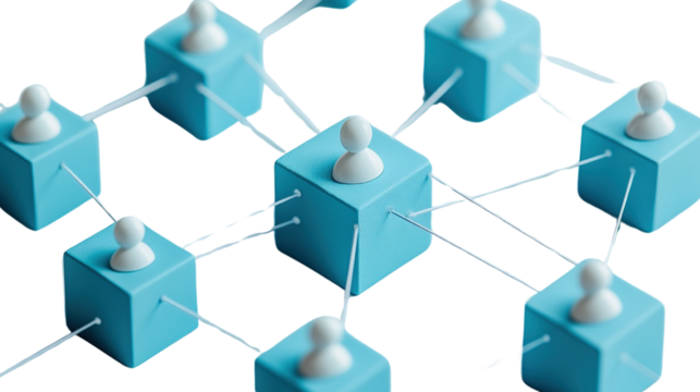 Abstract network communication visualization with stylized interconnected figures