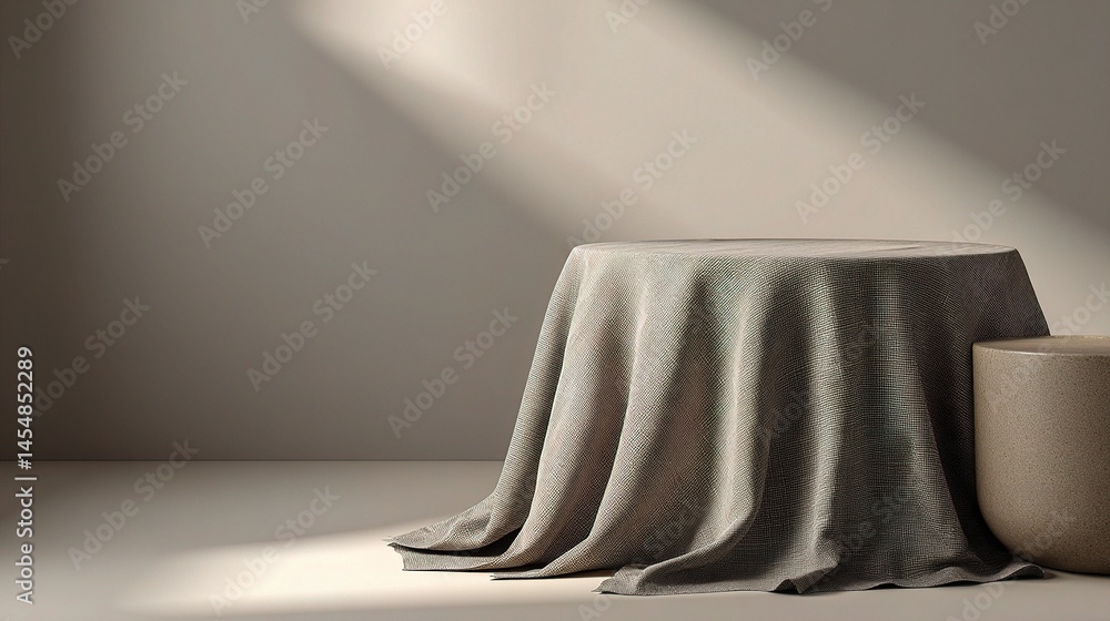 Poster minimalist setup with linen cloth on neutral background
