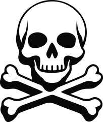 Danger icon with cross bone and human skull vector silhouette illustration.