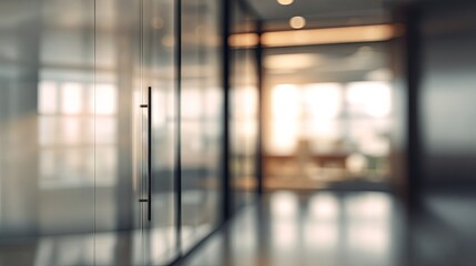 Blurry office interior door scene modern workspace digital art calm environment focused viewpoint