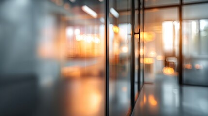 Blurry office interior scene modern workspace digital art cozy environment soft lighting abstract concept