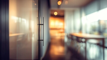 Blurred office interior with door focus modern workspace corporate environment professional setting