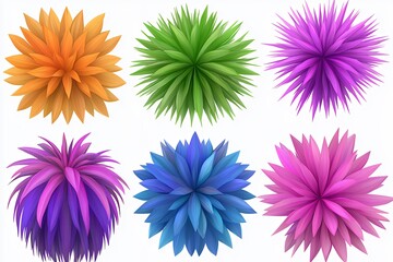 Six Colorful Stylized Flowers in 3D Digital Art
