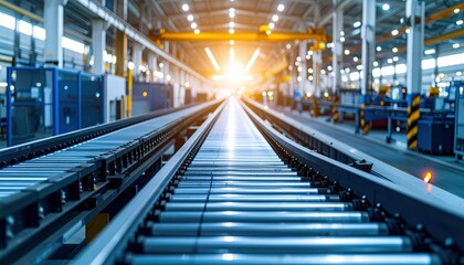 Fototapeta premium Industrial Conveyor System in Modern Manufacturing Facility