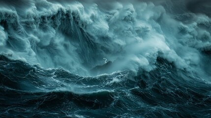 Massive, powerful waves crashing in a turbulent sea