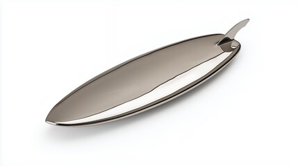 Sleek Elongated Silver Dish with Smooth Surface and Subtle Rim on Clean White Background
