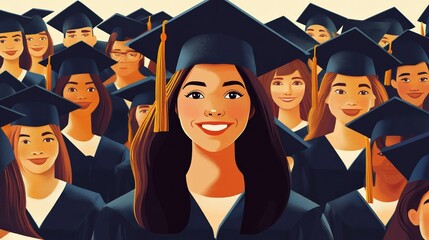 Obraz premium Woman standing out from a graduation group smiling illustration , no logos, no brands