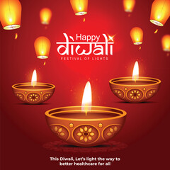 Vector illustration of Happy Diwali social media feed template written Hindi text means happy Diwali
