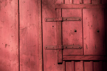 Old Red Wooden Door with Hinges