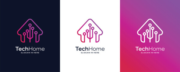 Innovation Home Technology Digital Data Smart House Network Vector Logo Design