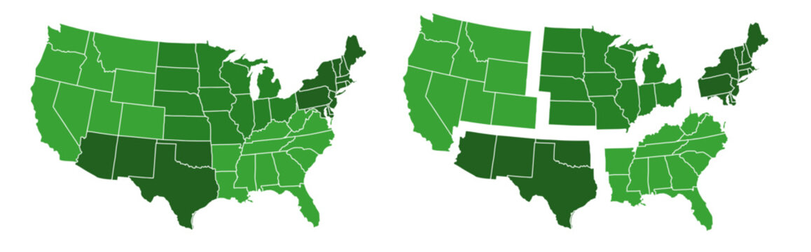 US map with hollow outline