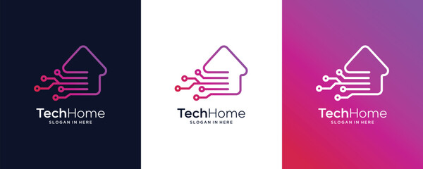 Minimalist Home Technology Digital Data Smart House Network Vector Logo Design