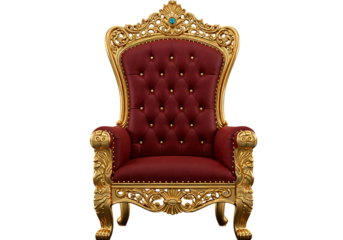 Ornate gold throne with red velvet upholstery